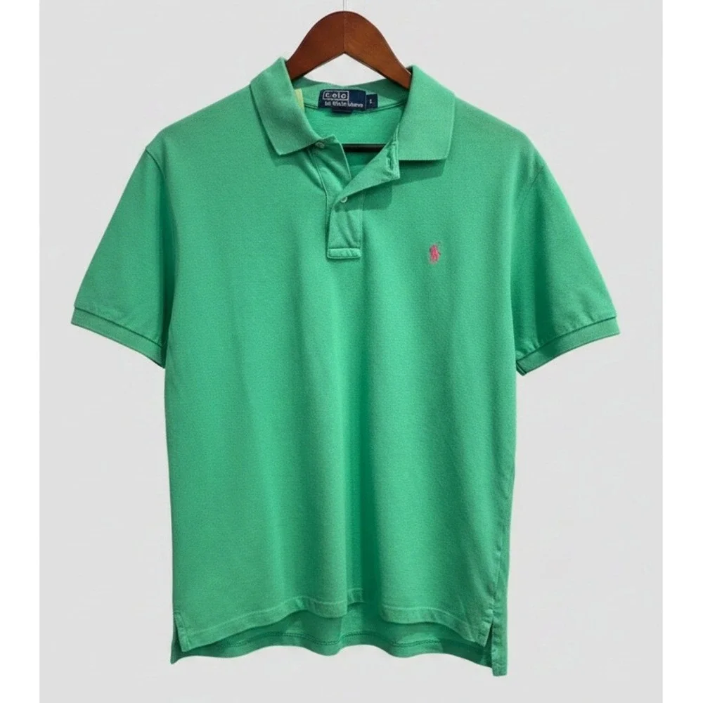 Polo Ralph Lauren Mens Large Kelly Green Short‎ Sleeve Pique Polo Pink Pony Logo